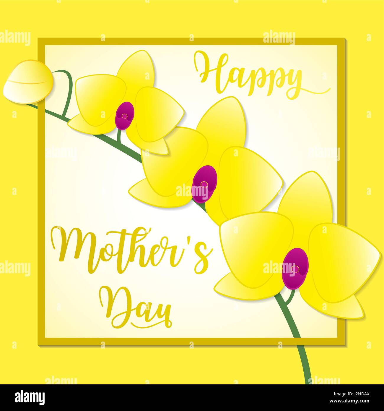 Stem of orchids Mother's Day card in vector format. Stock Vector