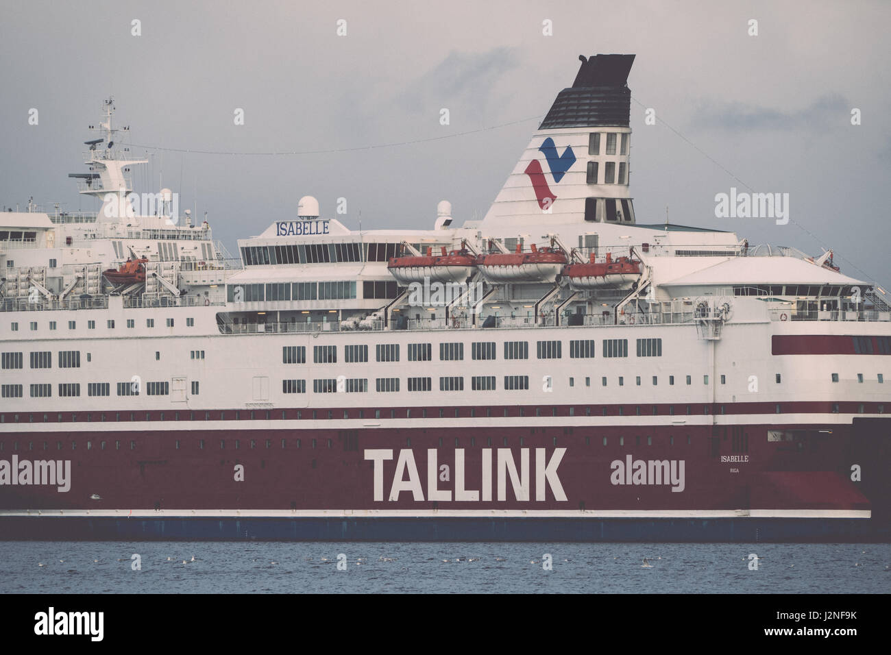 Tallink ferry in the port, riga, latvia, 21.12.2014 - vintage retro ...