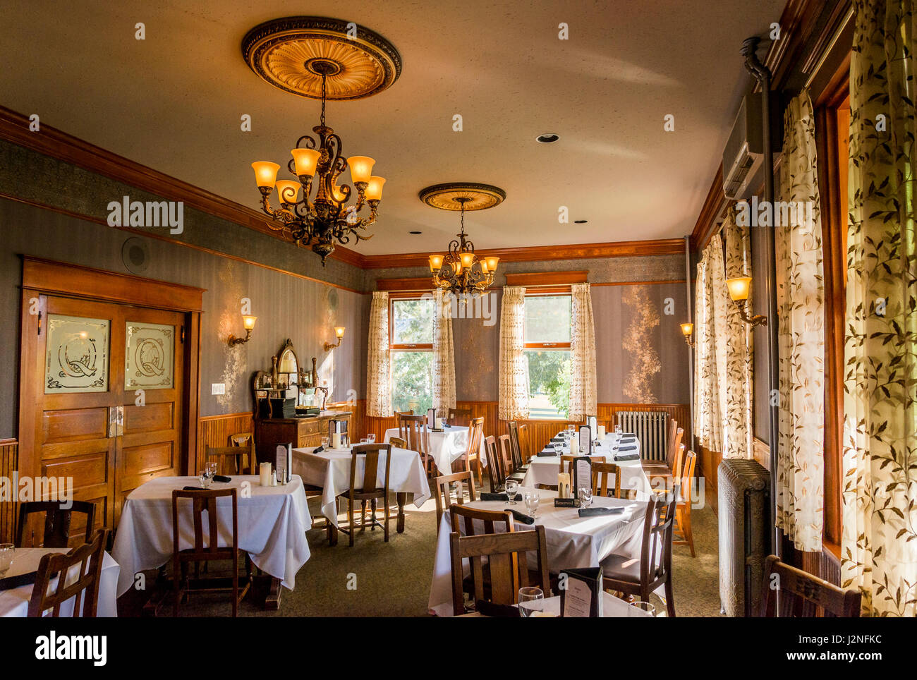 Dining room, Quilchena Hotel, Quilchena, British Columbia, Canada Stock Photo