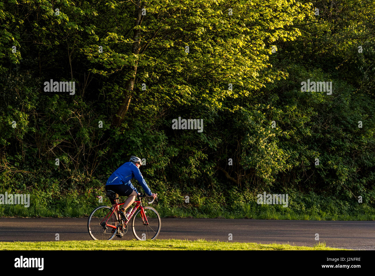 Cyclist, on country road Stock Photo