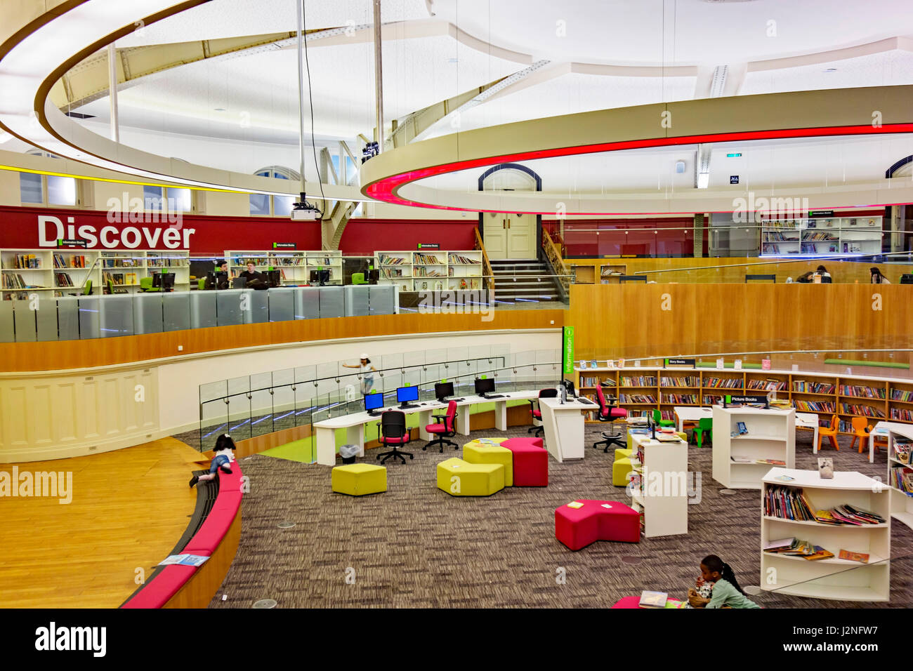 The Discover children's area in Liverpool Central Library, Liverpool, Merseyside, England. Stock Photo