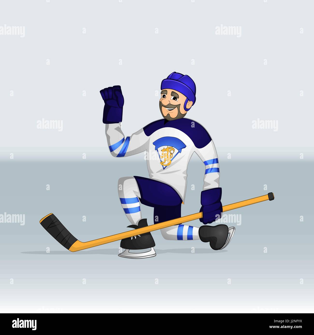 Finland ice hockey team player sliding drawn in cartoon style Stock