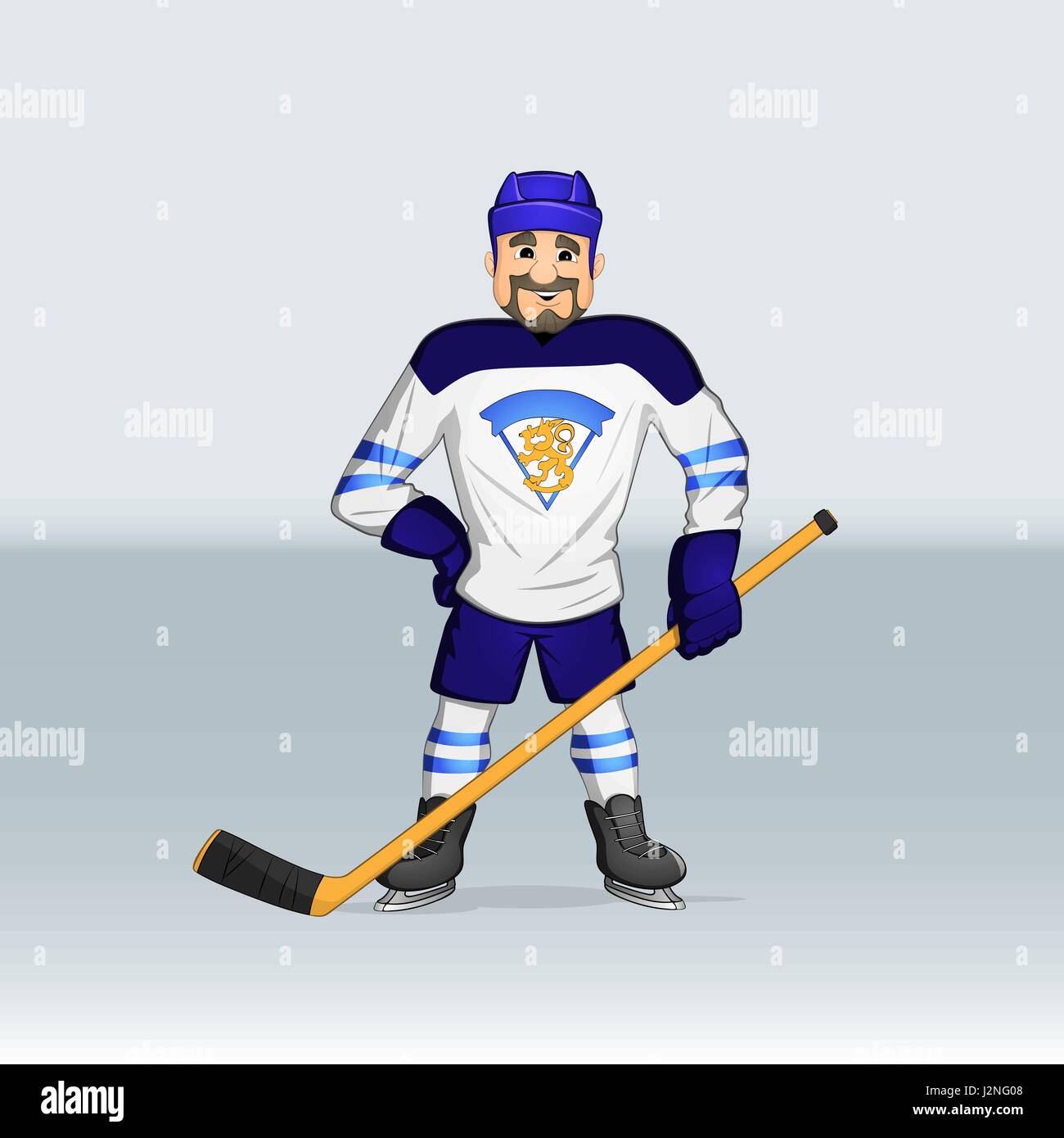 Finland ice hockey team player standing drawn in cartoon style Stock