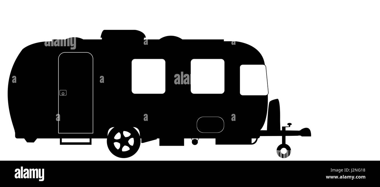 A large luxury caravan silhouette isolated on a white background Stock Photo