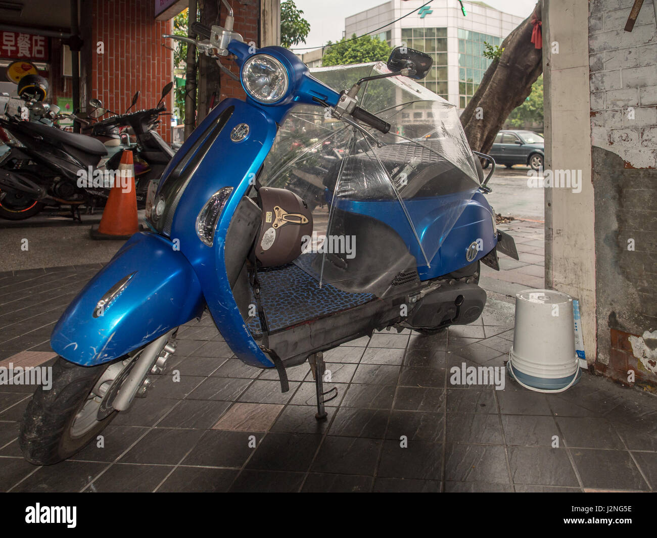 Taipei, Taiwan - October 08, 2016: Blue motorbike on the streets of Taipei Stock Photo