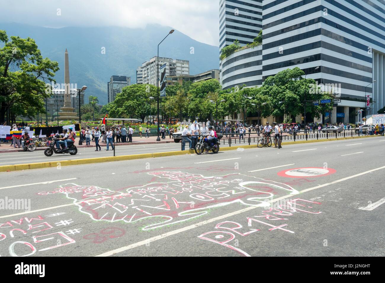 Opponents march once more through the streets and freeways of Caracas against the government of Nicolás Maduro on April 26, 2017. Stock Photo