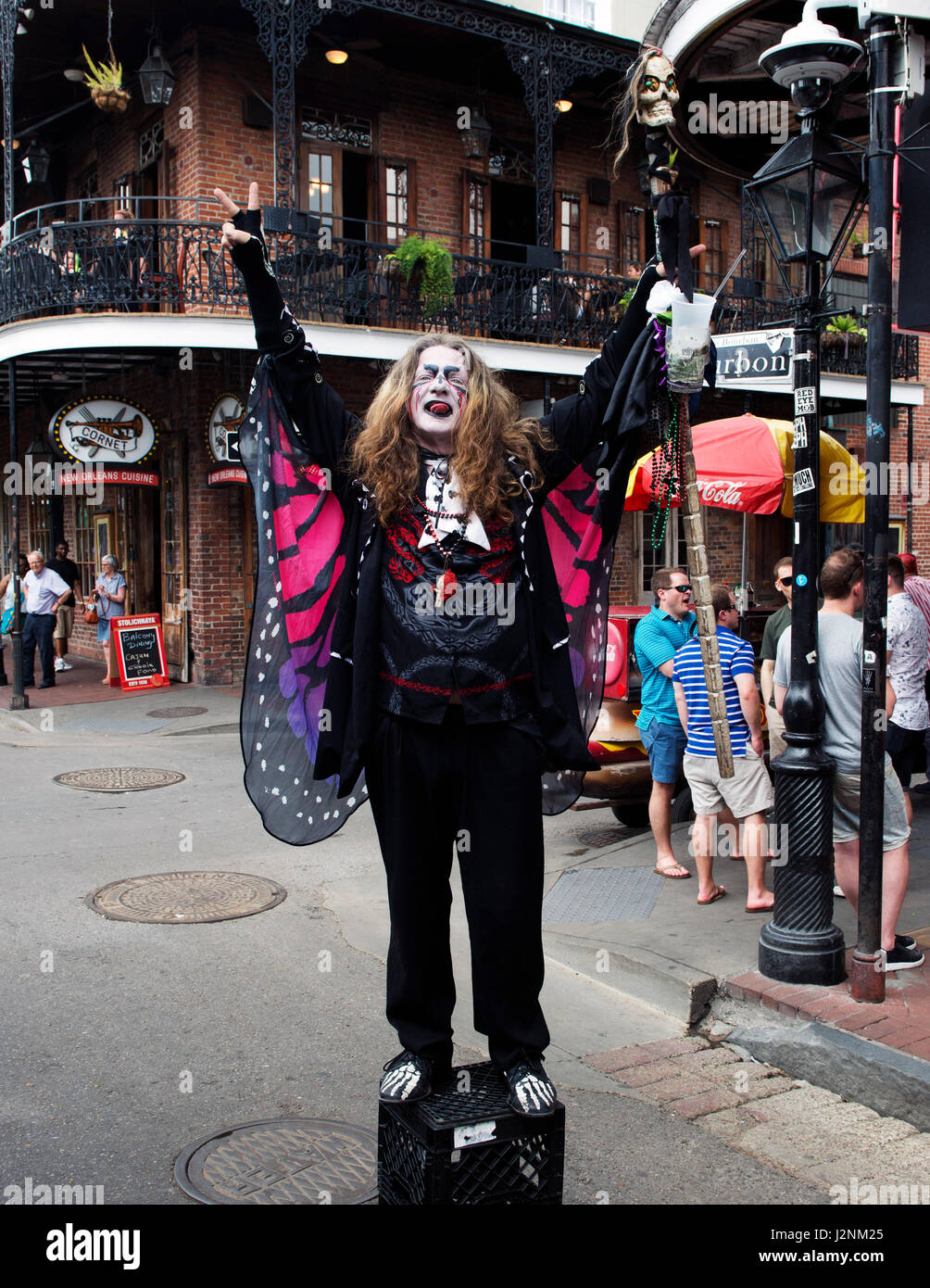 April 29, 2017:A Voodo WitchDoctor poses on Bourbon Street in New Orleans, Louisiana, USA. Brent Clark/Alamy Live News Stock Photo