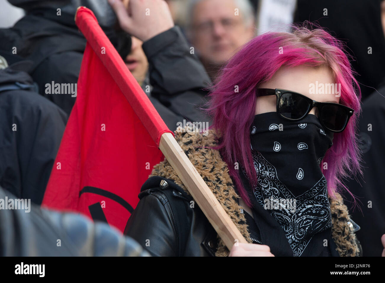 On 29. April 2017 Polish activists block street to prevent anniversary march of right-wing movement ONR in Warsaw, Poland - NO WIRE SERVICE- Photo: Jan A. Nicolas/dpa Stock Photo