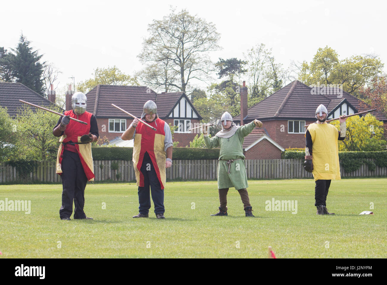 Cottingham, UK. 30th Apr, 2017. Hull University Reenactment Society rehearse and train at The Lawns, Cottingham, East Yorkshire, UK Credit: Matthew Appleyard/Alamy Live News Stock Photo