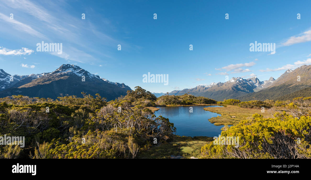 Mountain lake on the top of Key Summit, Key Summit Track, Fiordland National Park, Southland Region, New Zealand Stock Photo