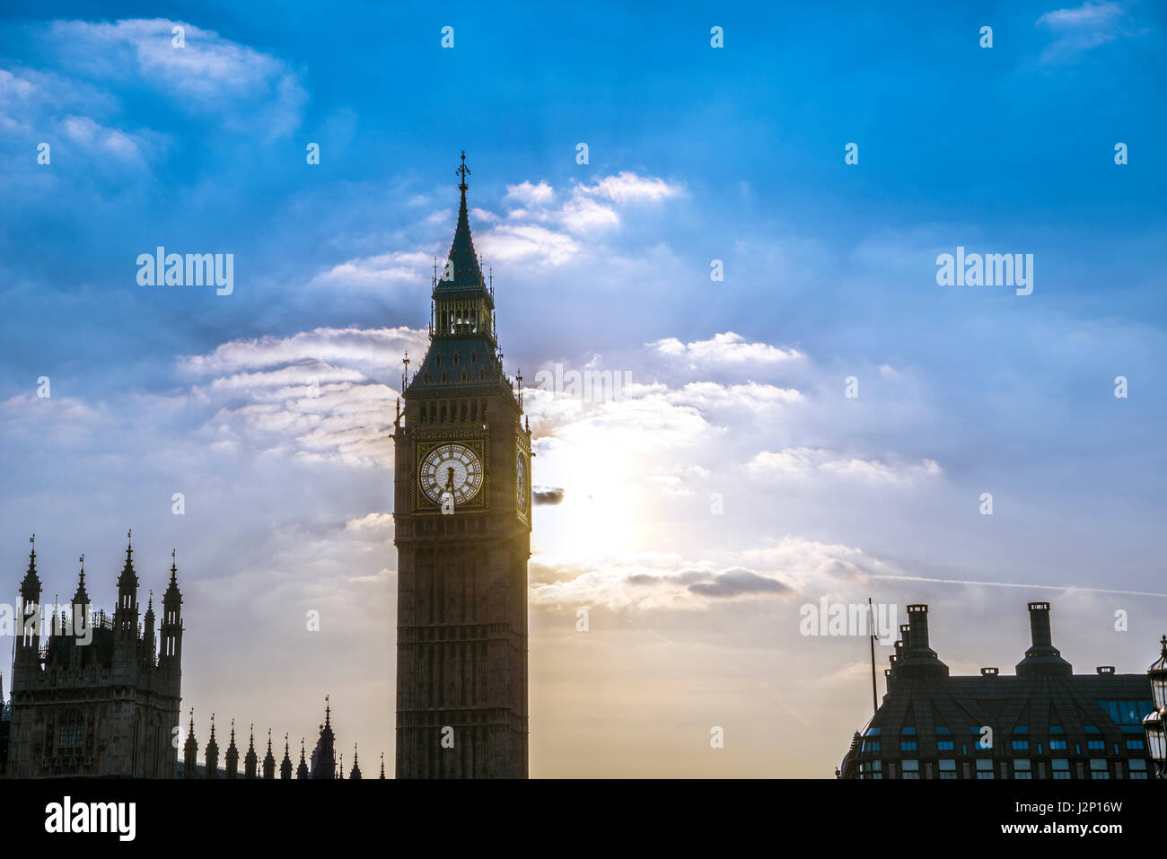 Big Ben backlit, City of Westminster, London, London region, England, United Kingdom Stock Photo