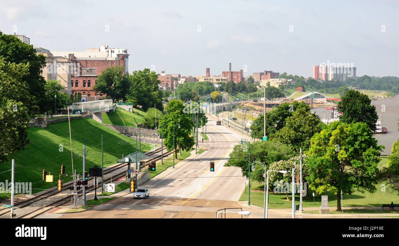 A view of a road in Memphis, Tennessee, taken from a bridge near the Mud River visitor's center. Stock Photo