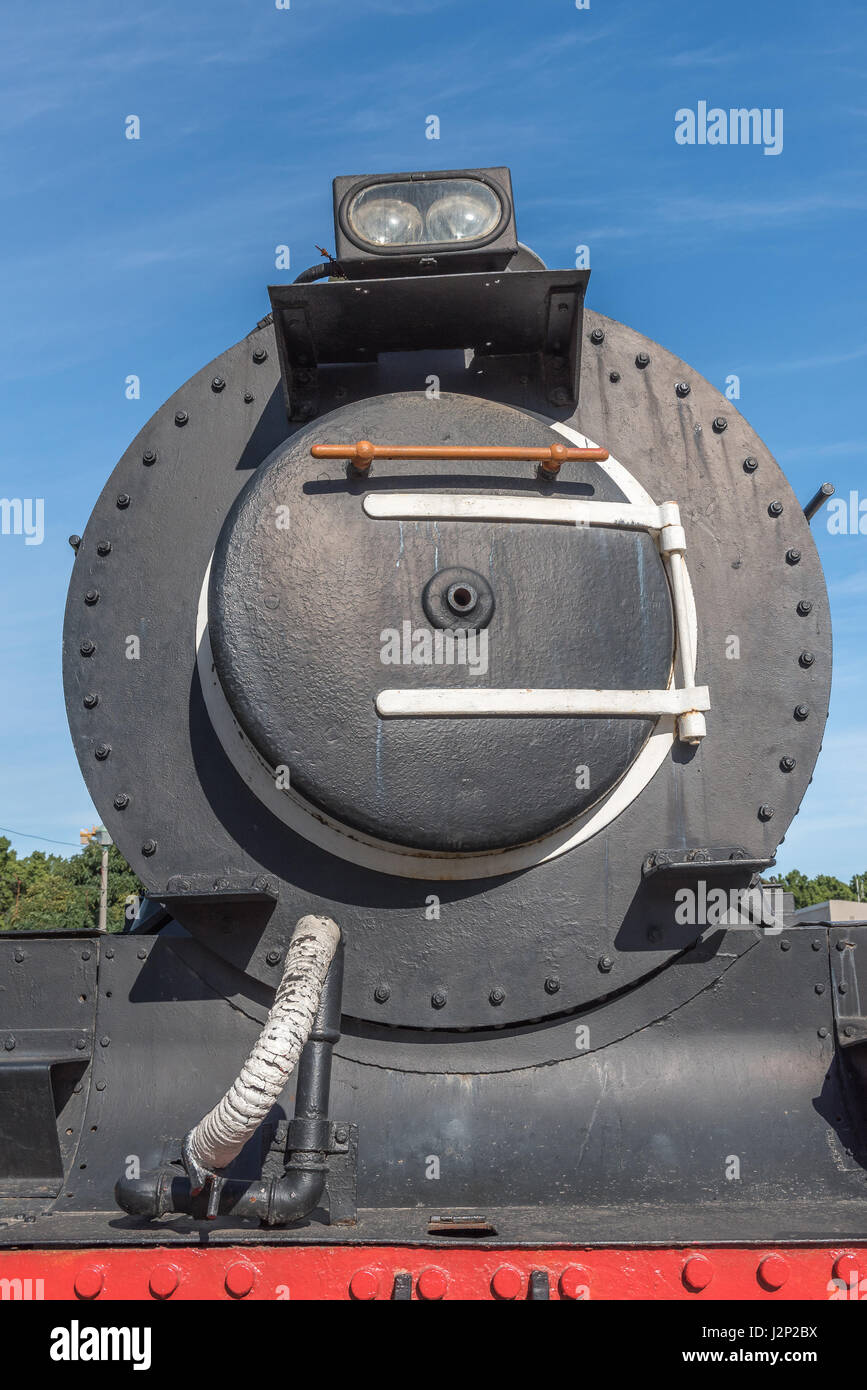 ASHTON, SOUTH AFRICA - MARCH 26, 2017: Front of a class CRB steam engine at Platform 62, a road stall in Ashton, a town on the scenic Route 62 in the  Stock Photo