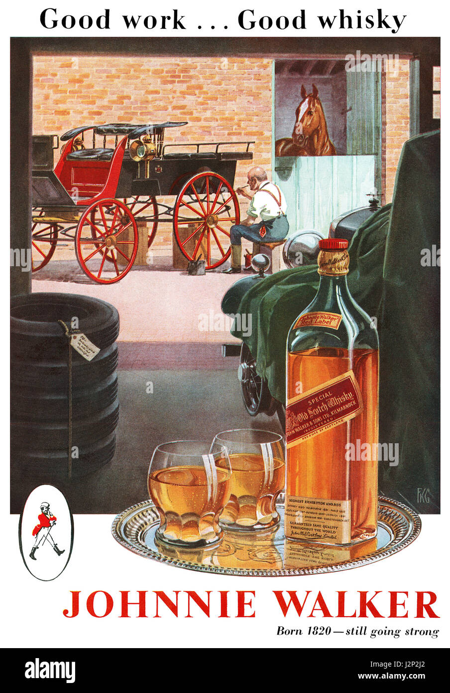 1944 British wartime advertisement for Johnnie Walker Scotch Whisky. Stock Photo