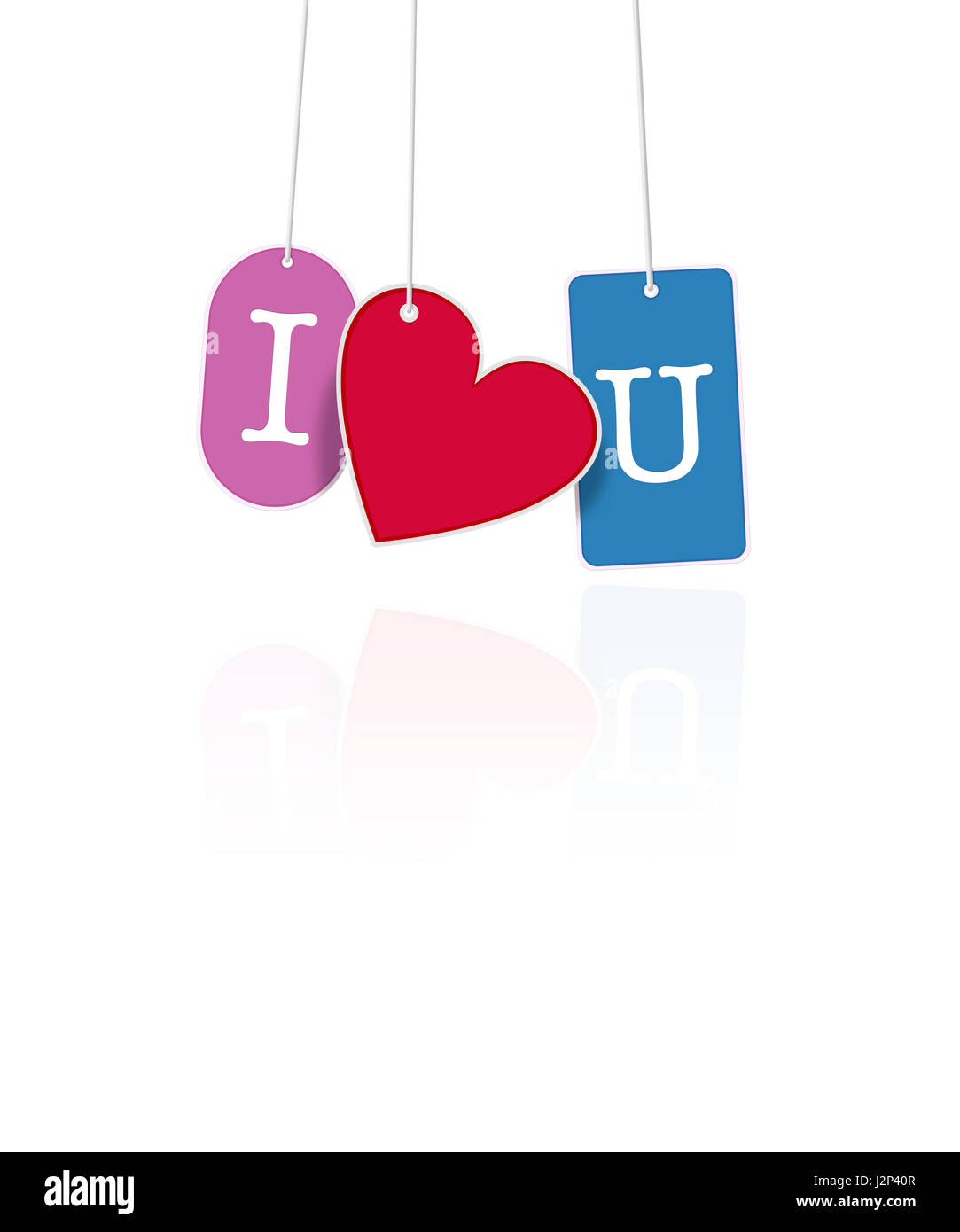 I Love You hanging tags on white isolated graphics, perfect for Valentine's Day or special occasions Stock Photo