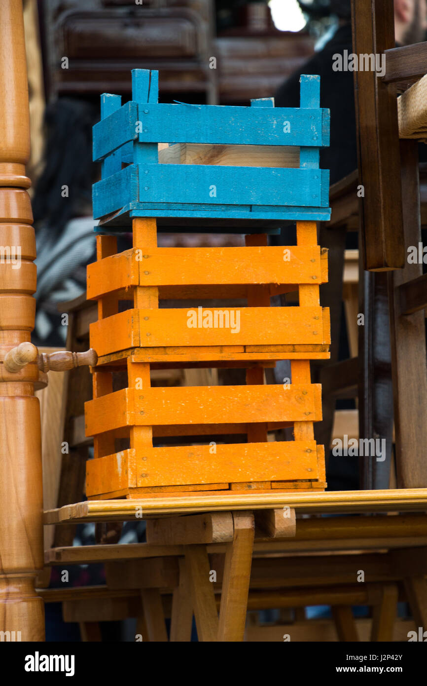 Colorful wooden empty crate boxes for sale in a market place Stock ...