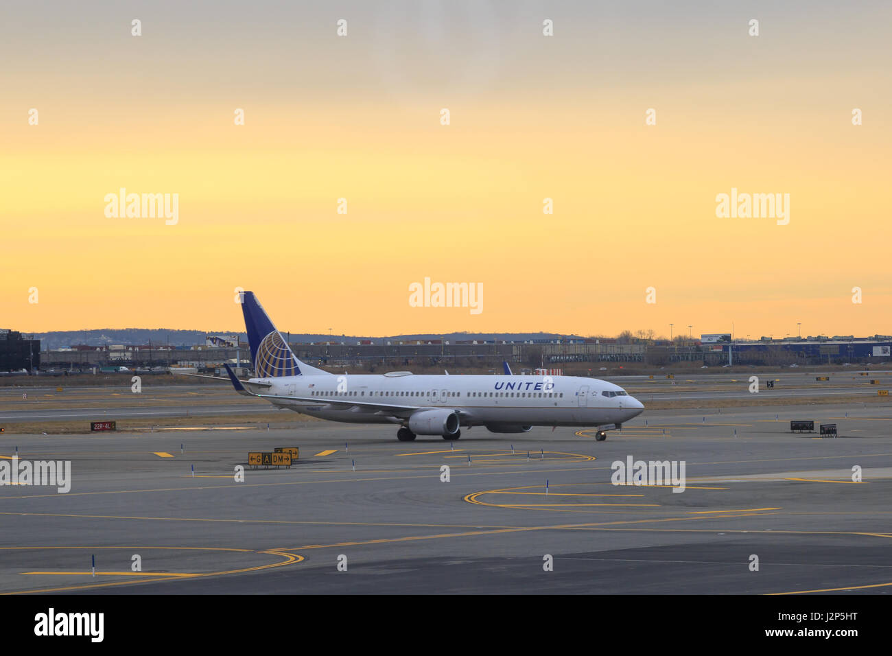 At newark airport, newark, NJ - December 31, 2016: United airlines airplane in the newark airport. Stock Photo