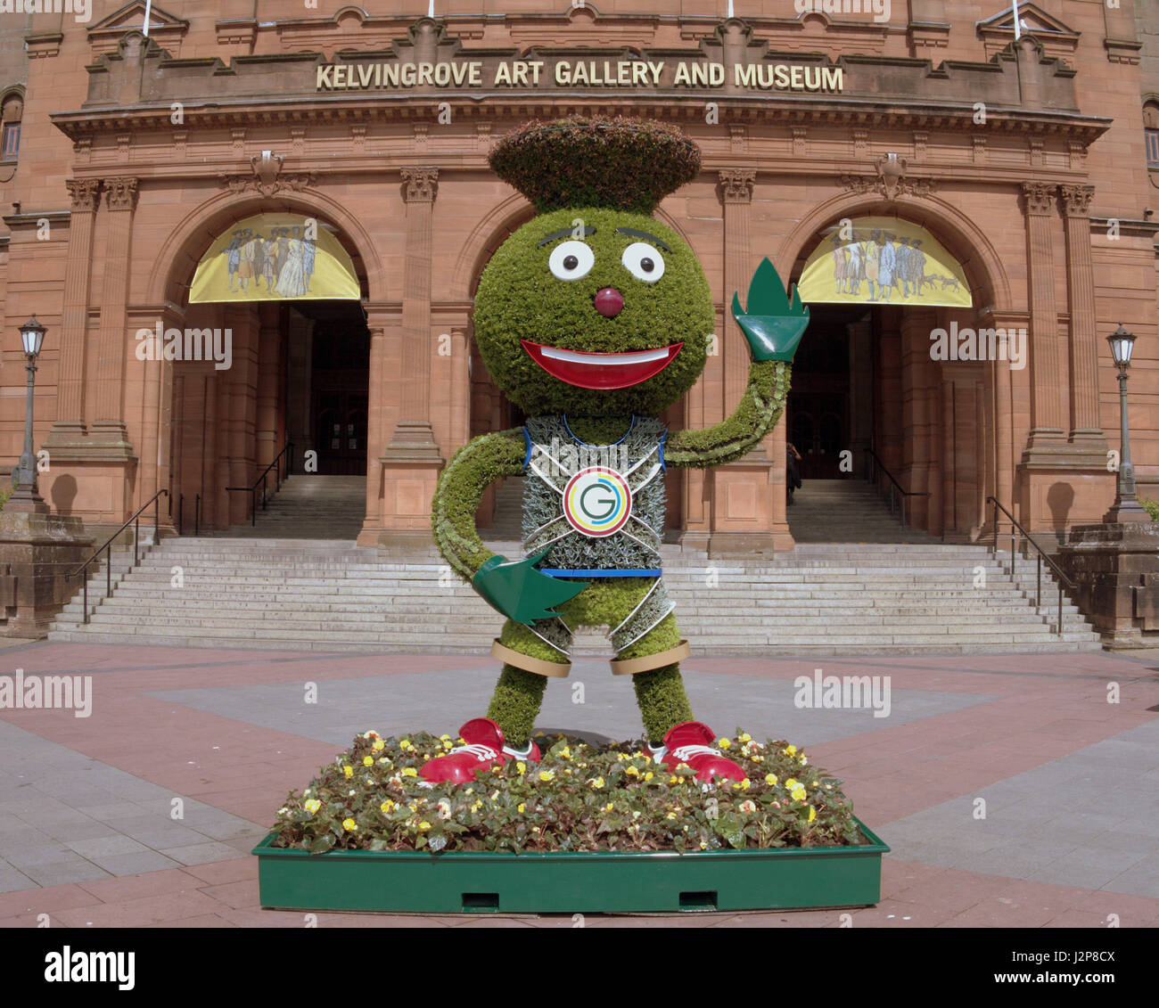 Clyde was the official mascot of the 2014 Commonwealth Games in Glasgow outside kelvingrove art galleries and museum Stock Photo