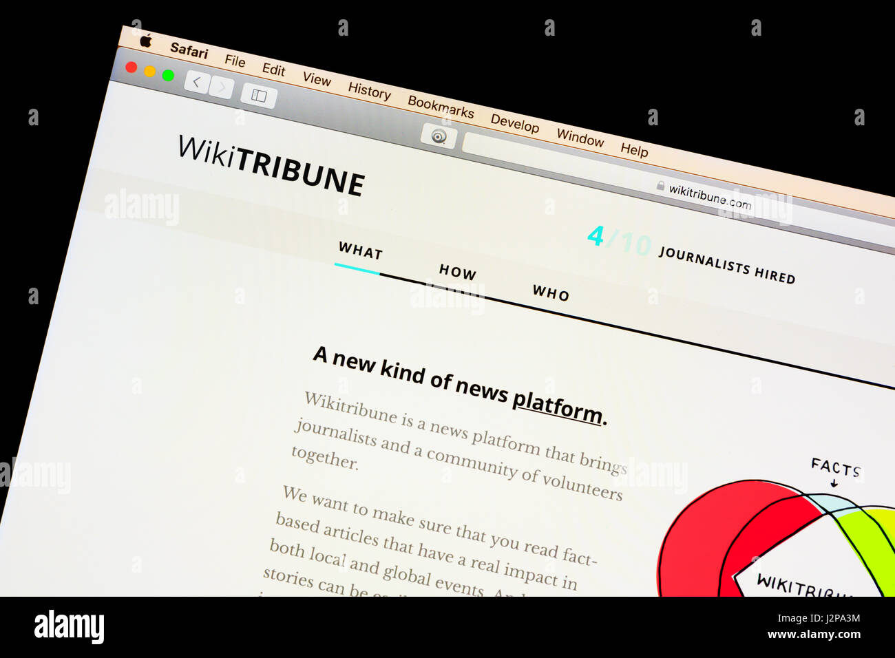 Newly launched, 24th April 2017, community, fact checked website, WikiTribune. Stock Photo