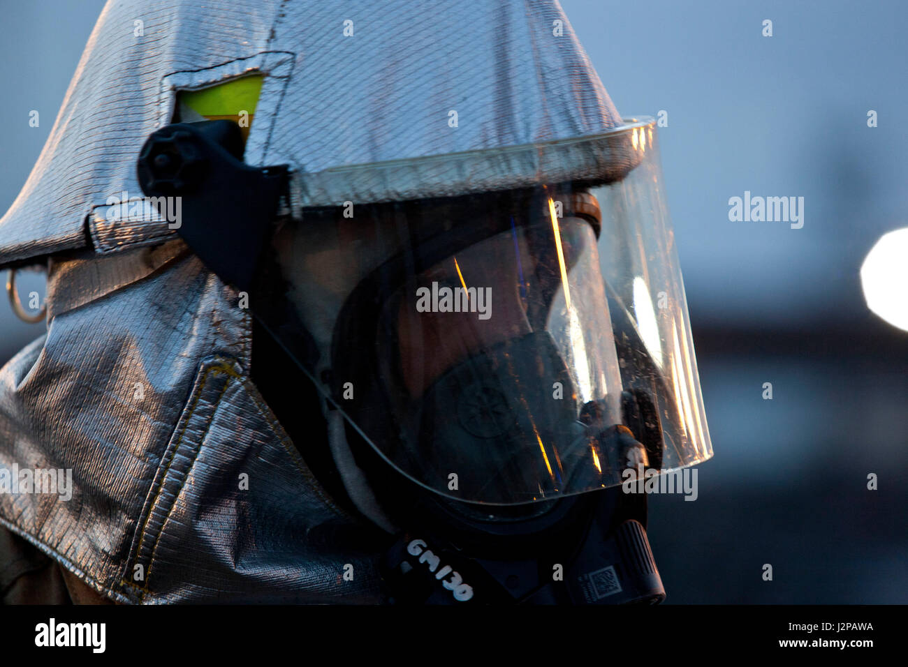 A U.S. Marine assigned to the Fire Protection Apprentice Course, Marine ...