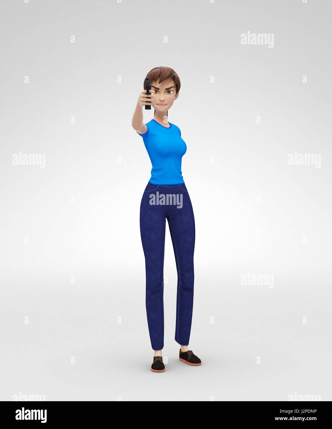 Angry and Aggressive Bad Jenny - 3D Cartoon Female Character Model - Armed  and Dangerous Criminal Threatening with Gun Stock Photo - Alamy