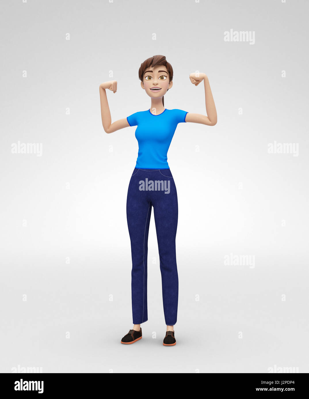 Confident, Strong Jenny - 3D Cartoon Female Character Model - Projects  Power, Demonstrates Strength and Shows Muscles Stock Photo - Alamy