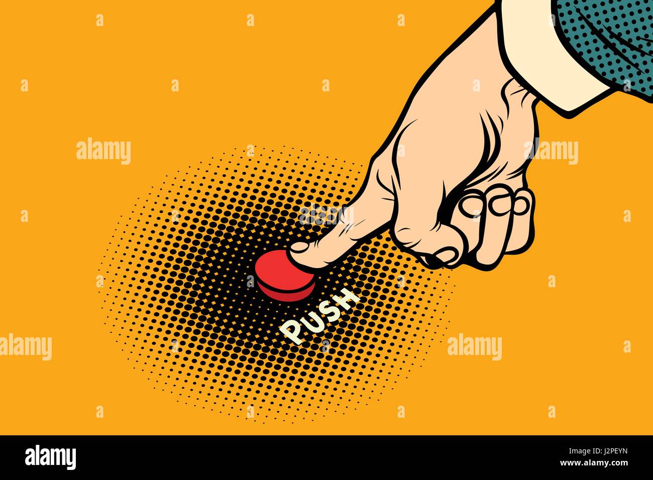 the hand presses red button Stock Vector