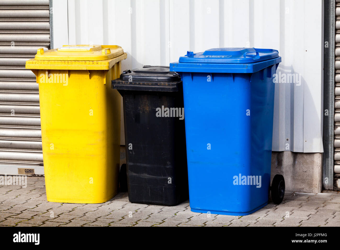 Recycle Bins. Three plastic bins Stock Photo Alamy
