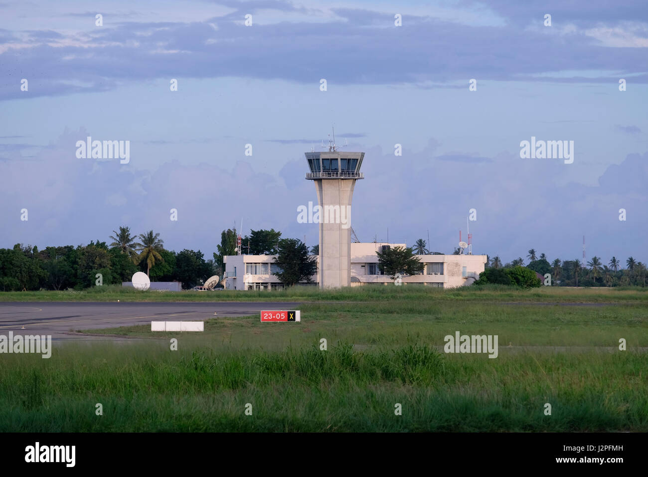 Air traffic control tower of the Julius nyerere airport in Dar es Salaam, the largest city of Tanzania in eastern Africa Stock Photo