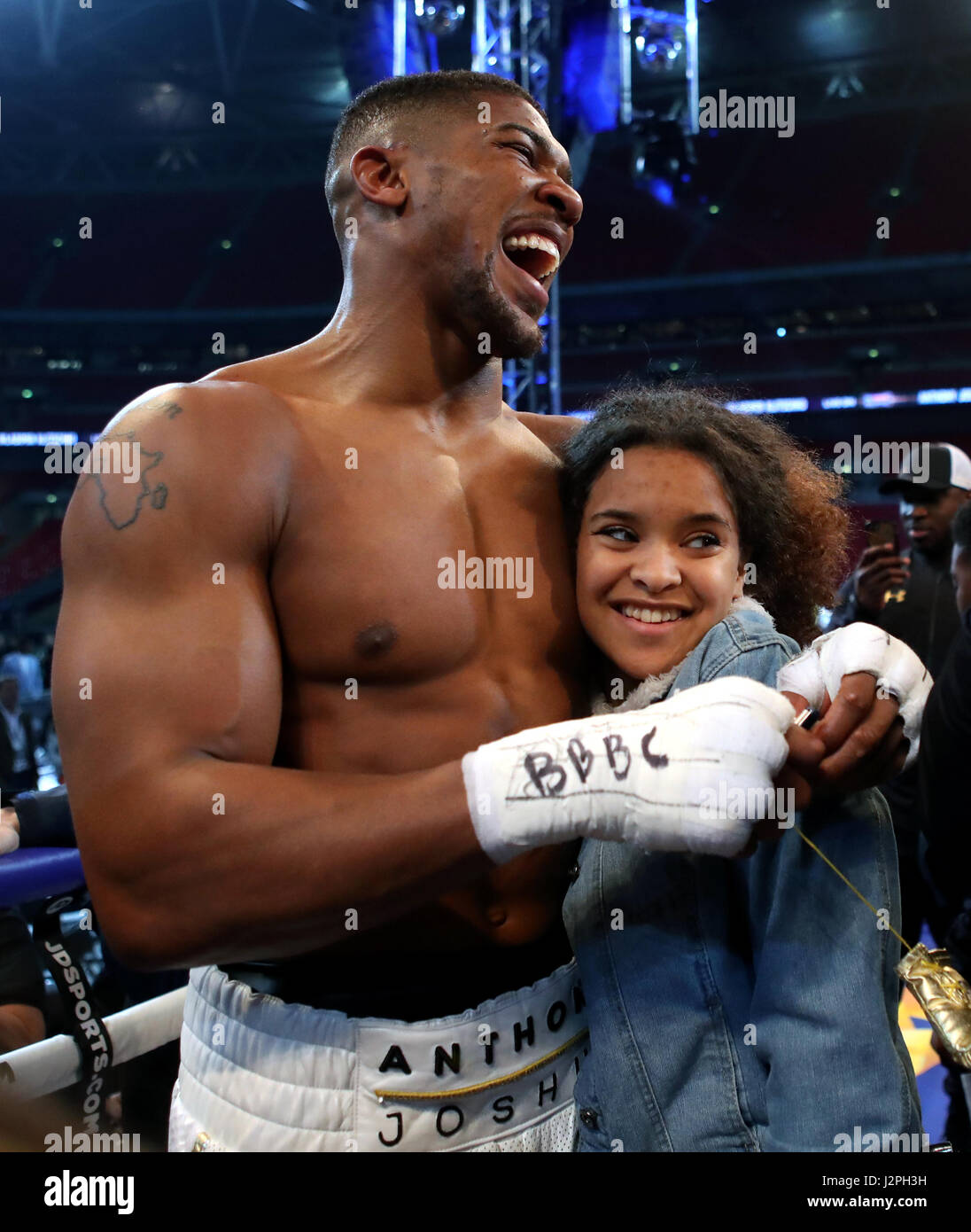 Anthony Joshua following the IBF, WBA and IBO Heavyweight World Title bout at Wembley Stadium, London. PRESS ASSOCIATION Photo. Picture date: Saturday April 29, 2017. See PA story BOXING London. Photo credit should read: Nick Potts/PA Wire Stock Photo