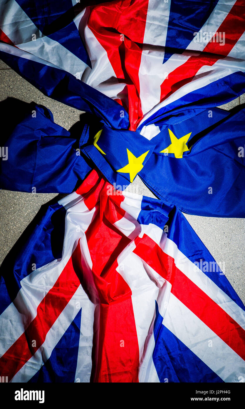 Photographer Ian Georgeson, 07921 567360 Union Jack, European union Flag, Euro, UK, Saltire, European Referendum Stock Photo