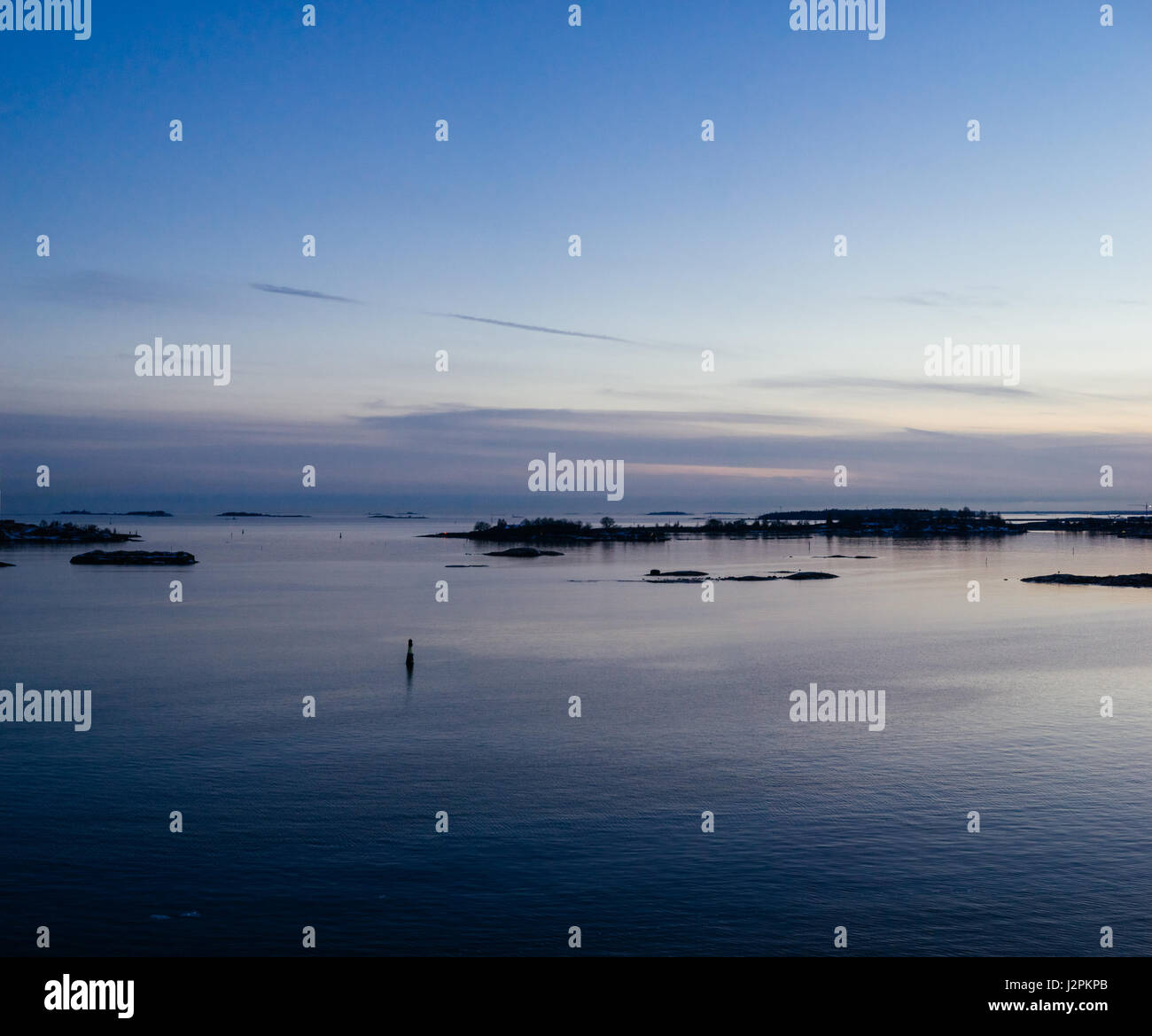 Small inhabited islands near Helsinki, Finland. Calm evening seascape scene Stock Photo