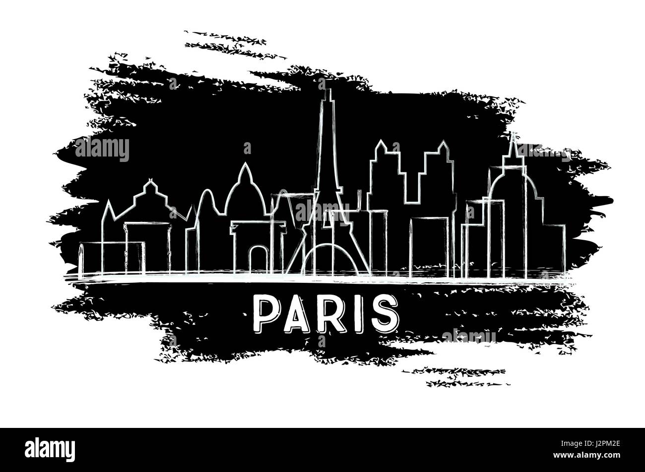 Paris Skyline Silhouette. Hand Drawn Sketch. Business Travel and Tourism Concept with Historic Architecture. Stock Vector