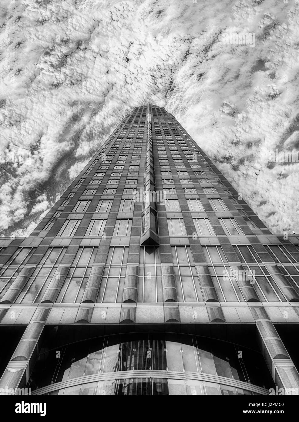 Monochrome fine art architecture photo of Messeturm (fair tower) , Frankfurt am Main, Germany Stock Photo