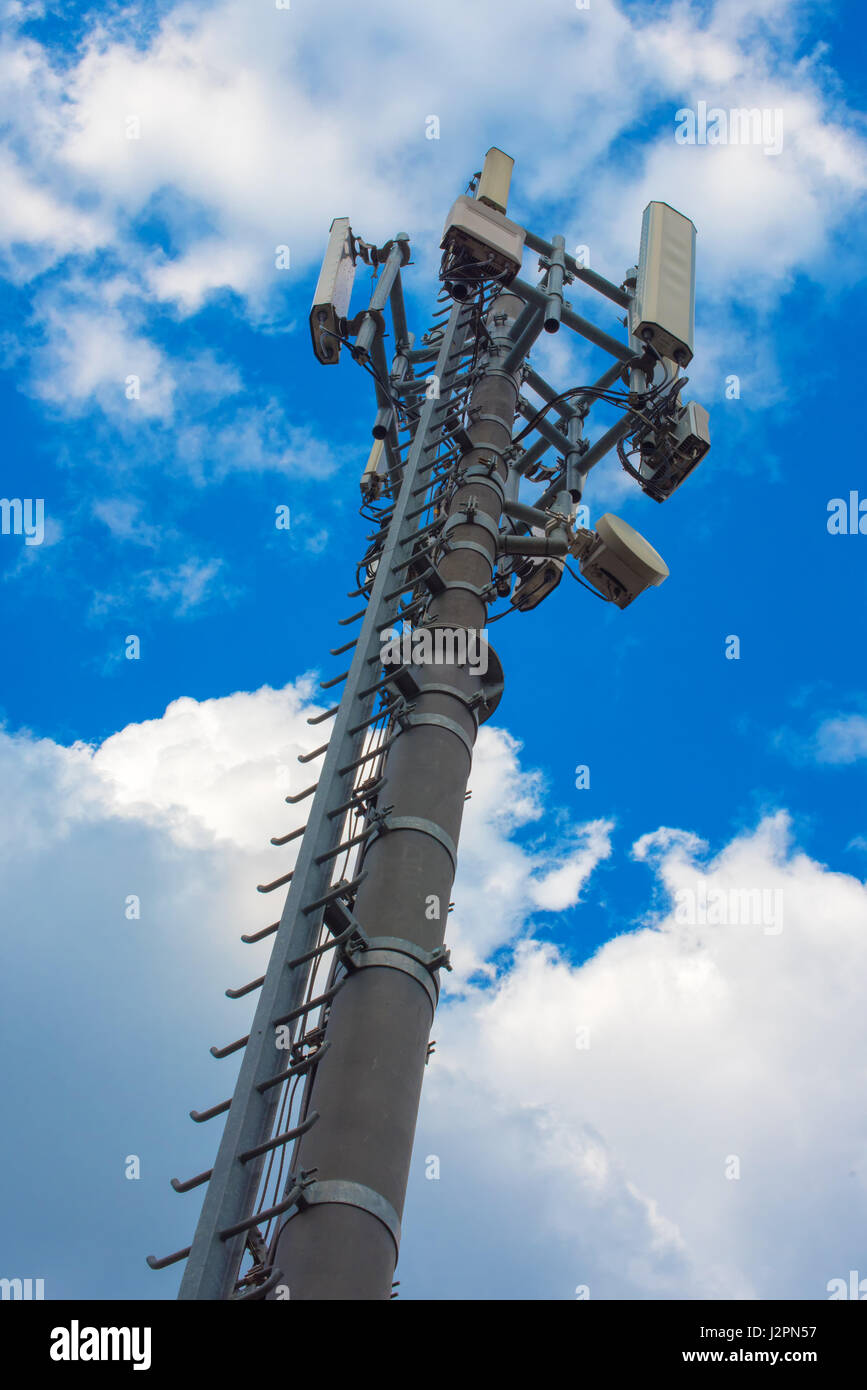 Communication repeater tower, unusual low angle view Stock Photo