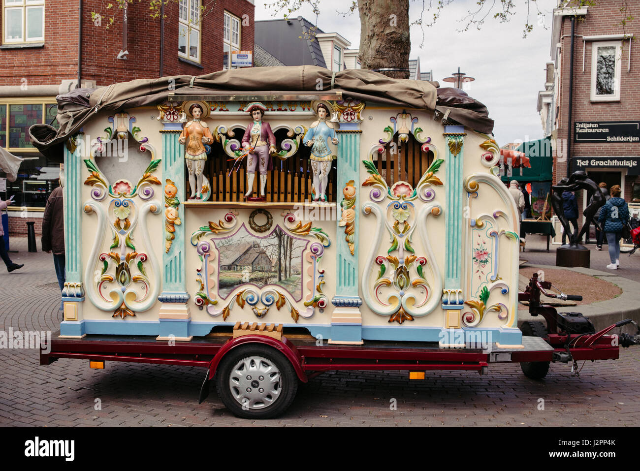 Old fashioned mobile music box in a market in Lisse, Netherlands Stock Photo