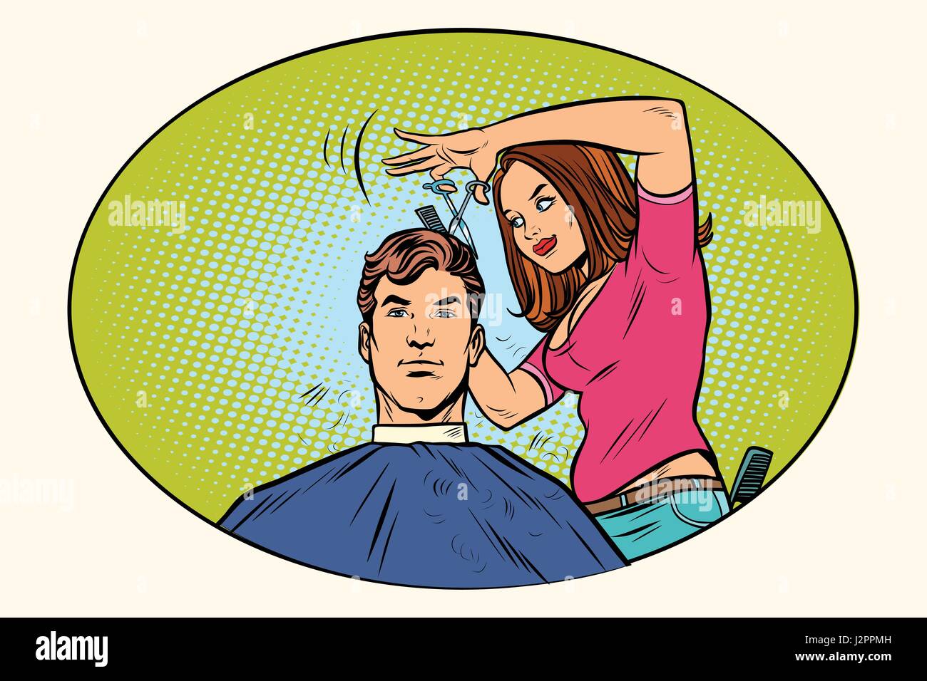 Mens haircut female hairdresser Stock Vector