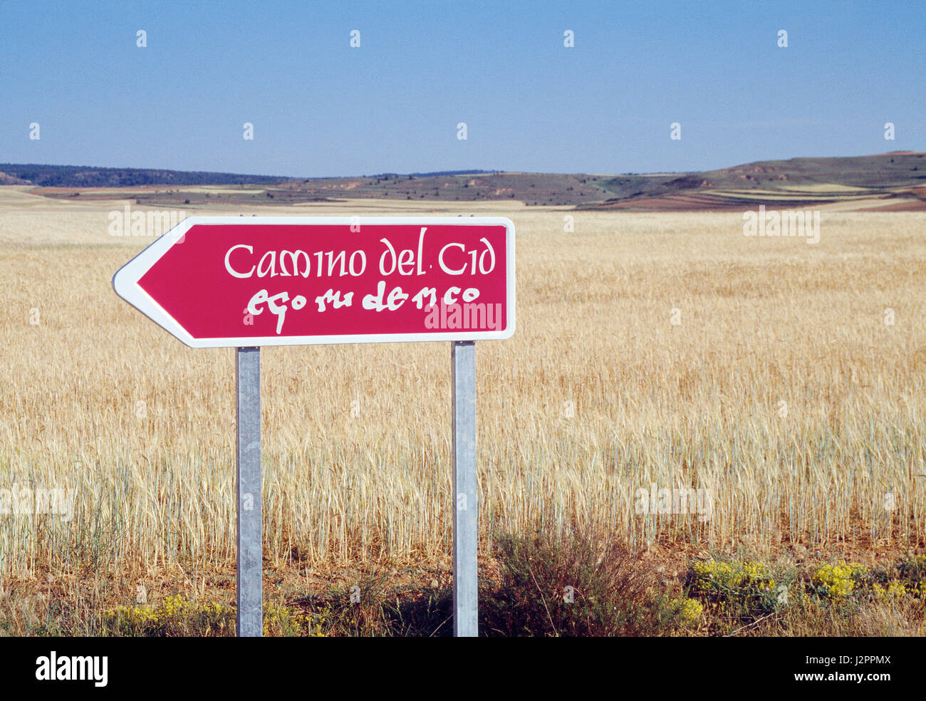 Camino del Cid road sign. Gormaz, Soria province, Castilla Leon, Spain. Stock Photo