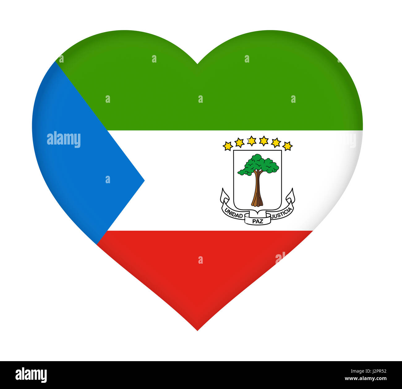 Illustration of the flag of Equatorial Guinea shaped like a heart. Stock Photo