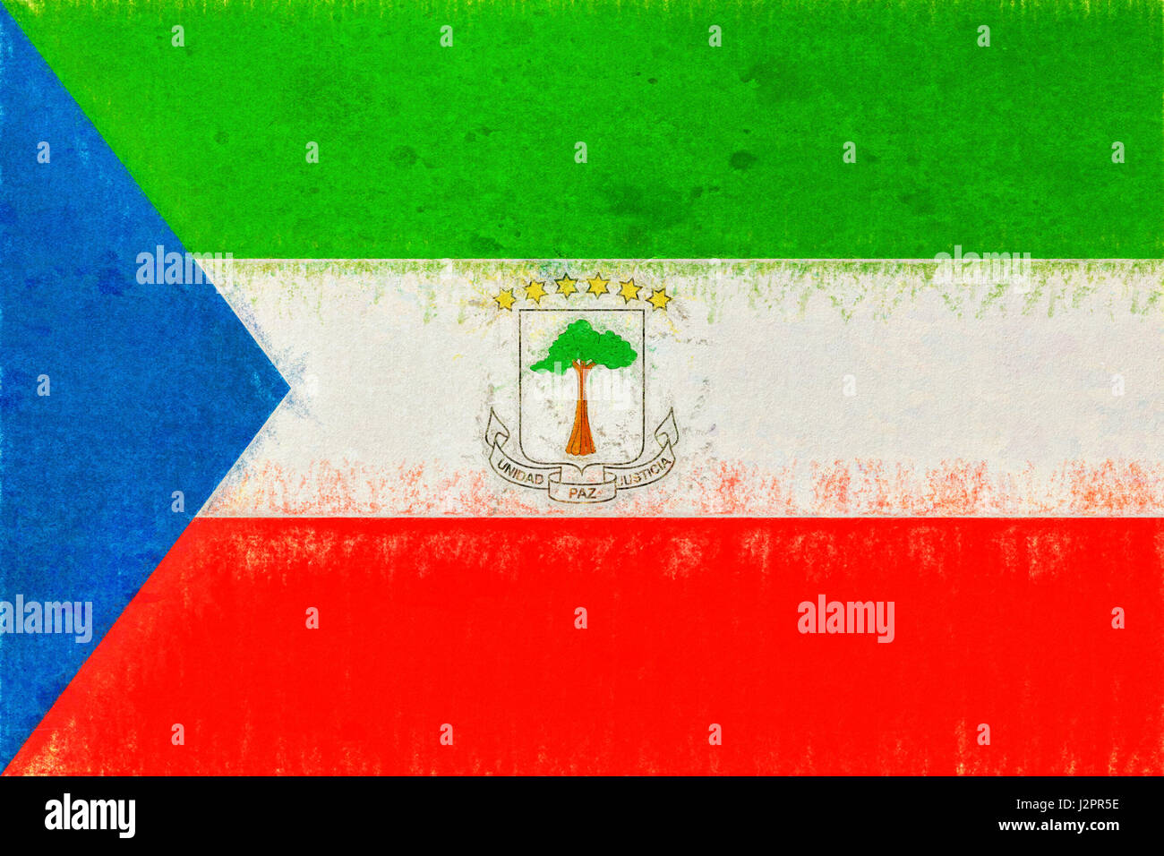 Illustration of the national flag of Equatorial Guinea with a grunge look. Stock Photo