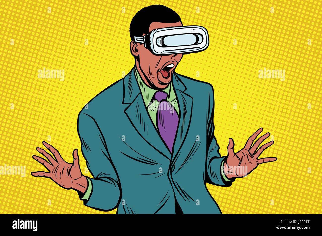 Shocked African American in VR glasses Stock Vector