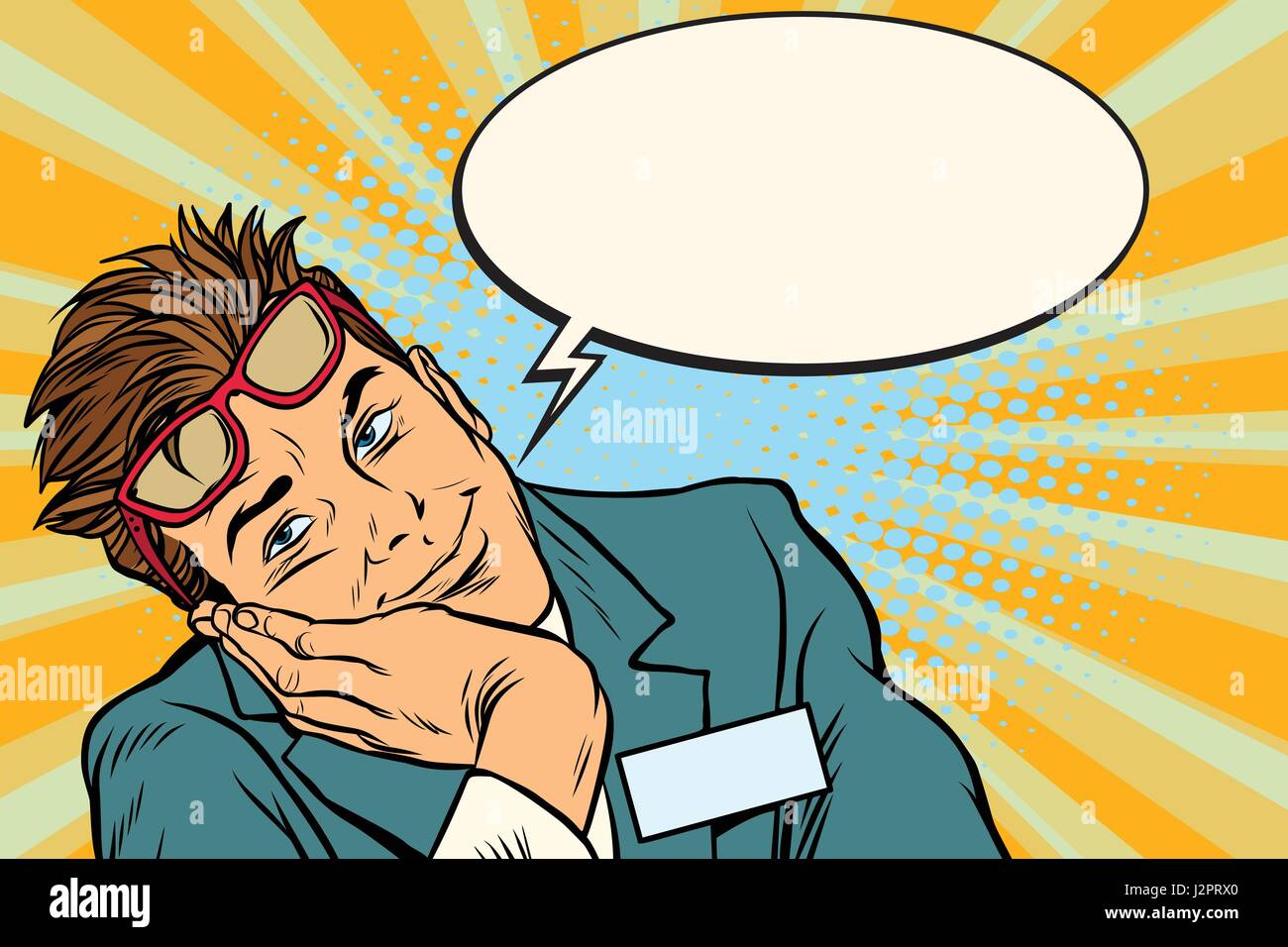 Dreaming businessman with glasses Stock Vector