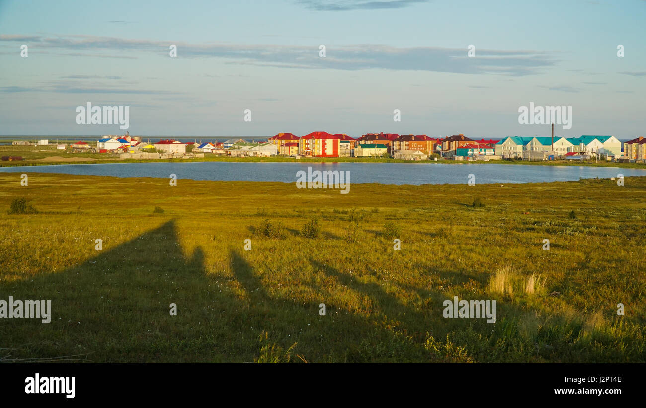 Views of Arctic village Panaevsk on the Yamal Peninsula in the summer Stock Photo
