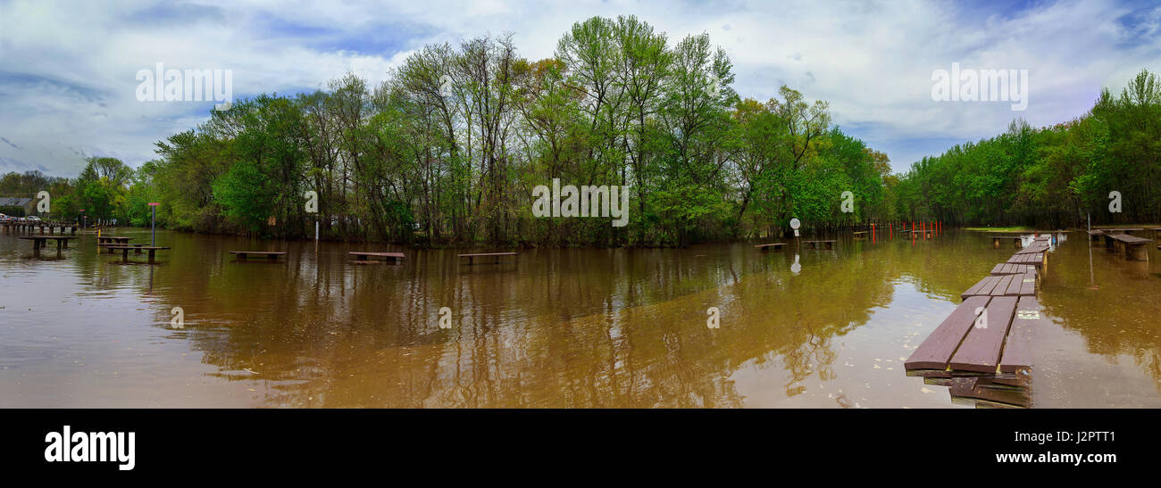flooded market clear water after being washed away by flooding Stock Photo