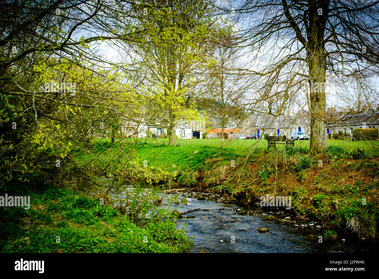 The Lyne Water in the village of West Linton, Scottish Borders Stock