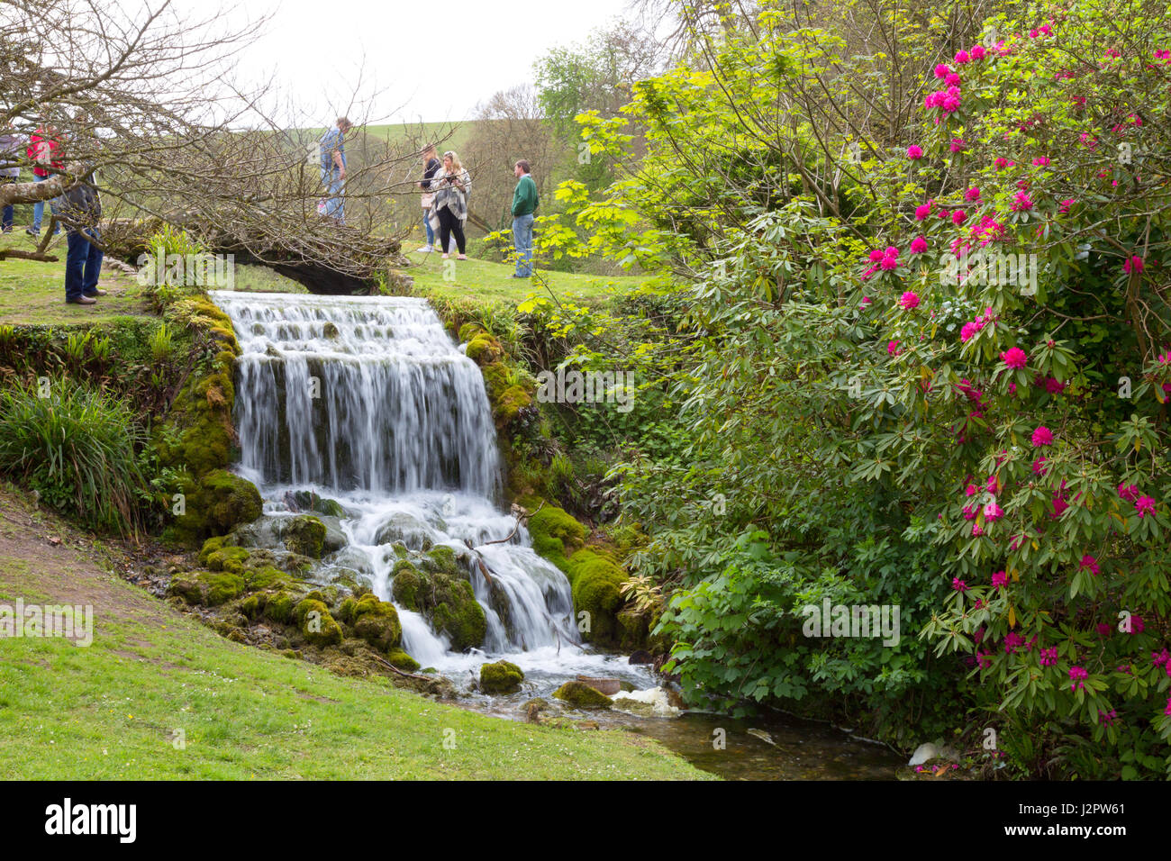 Bridehead House, Littelbredy, Dorset UK - the waterfall in the gardens, featuring in Broadchurch TV series Stock Photo