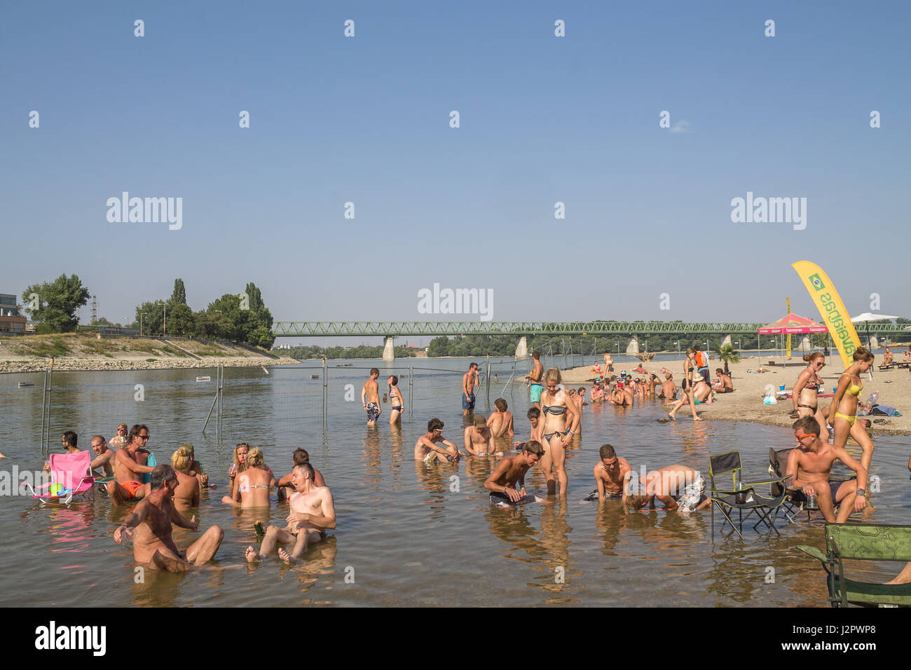 People at the beach of Sziget Festival in Budapest, Hungary Stock Photo