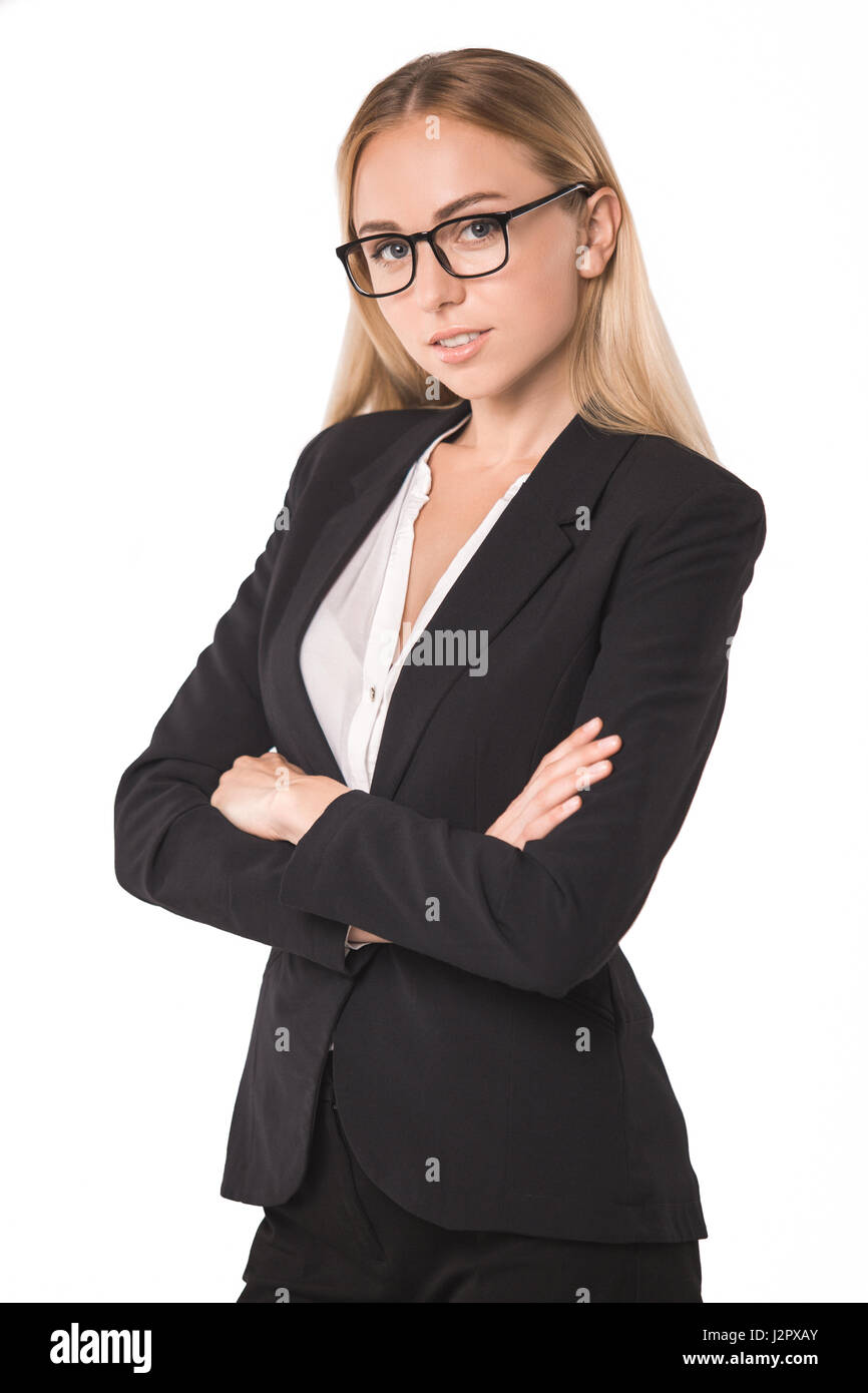 Young business woman portrait isolated on white Stock Photo - Alamy