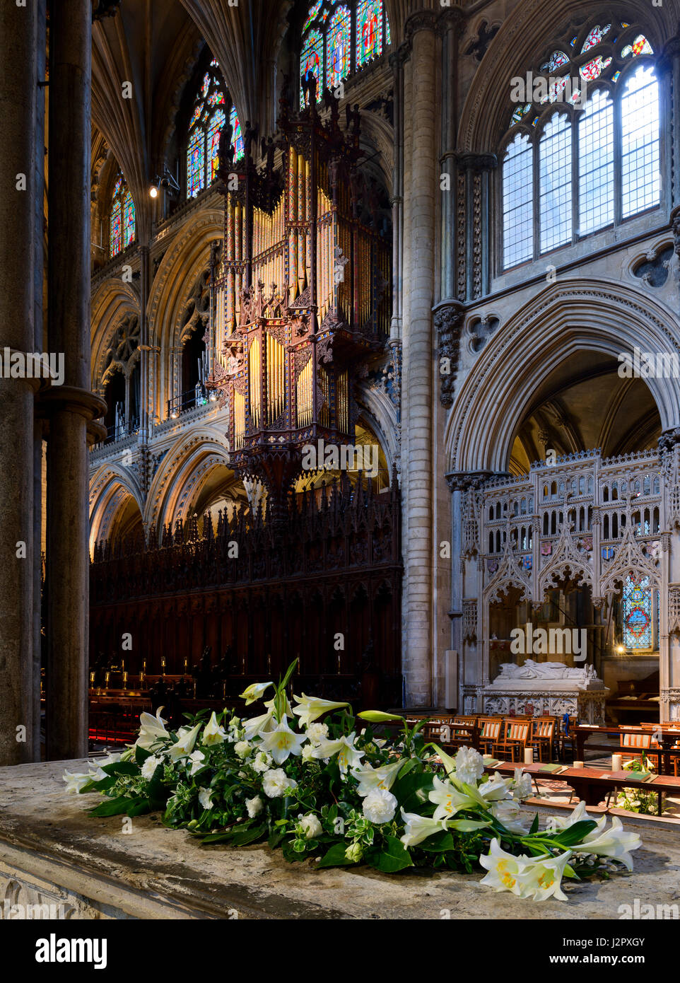 A view towards the quire and Organ at Ely Cathedral, Cambridgeshire, United Kingdom Stock Photo