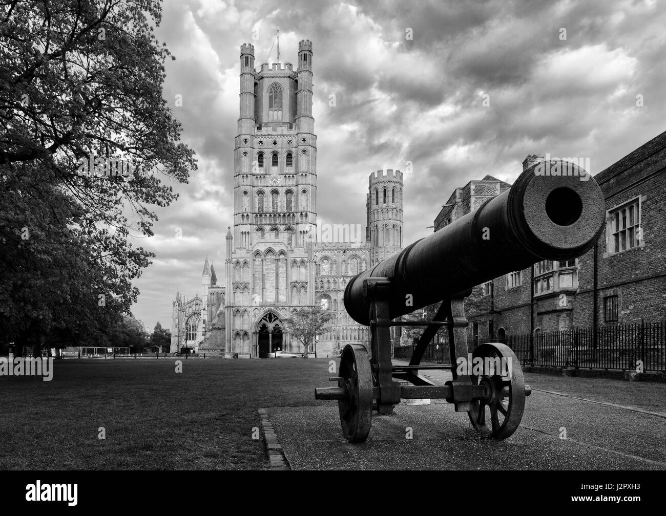 The Cannon on the Green outside Ely Cathedral, Cambridgeshire, United Kingdom Stock Photo